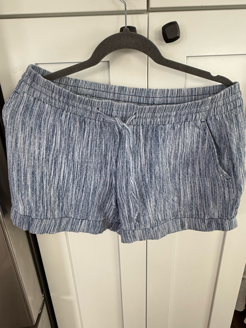 Old Navy Light Blue Striped High-Waist Drawstring Shorts
